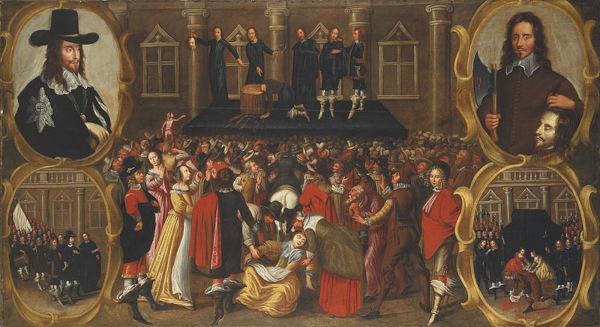 Pintura do século XVII representando a execução de Carlos I, ápice da Guerra Civil Inglesa.