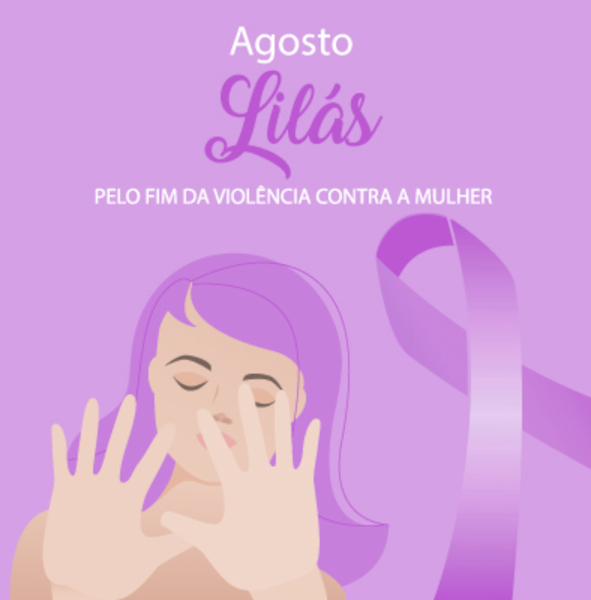 Ilustração representativa do Agosto Lilás, campanha que visa a combater a violência contra a mulher.