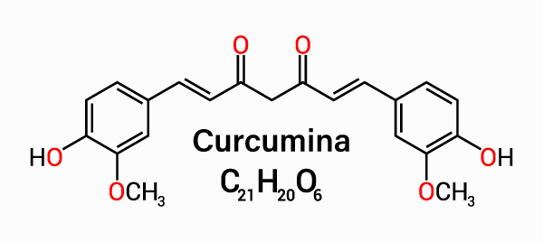 Fórmula estrutural da curcumina em texto sobre funções orgânicas.