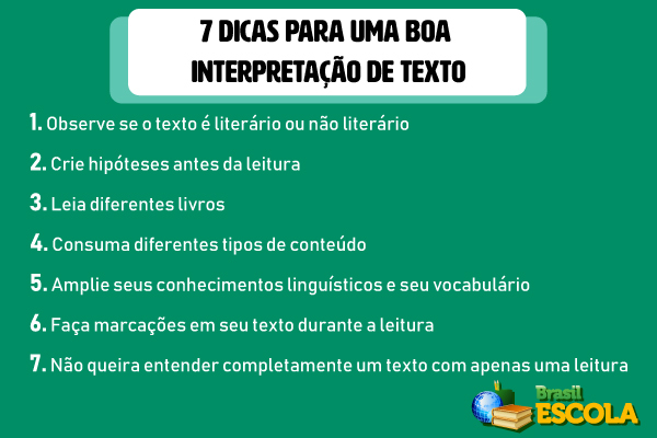 Imagem listando 7 dicas para uma boa interpretação de texto.