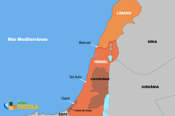 Mapa mostra a fronteira entre Líbano e Israel, países em conflito desde a década de 1970.