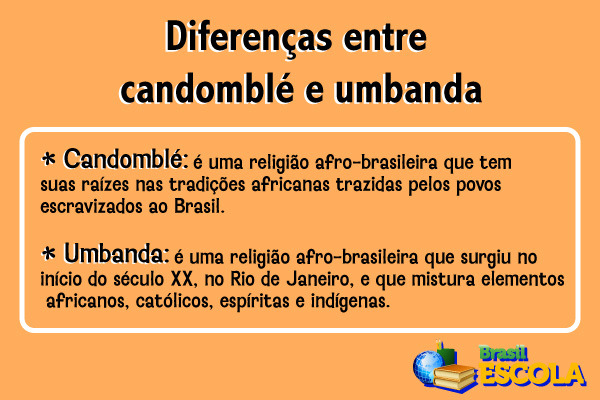 Imagem explicando as diferenças entre candomblé e umbanda.