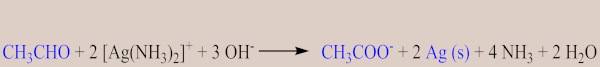 Fórmula molecular da reação do etanal (acetaldeído) com o regente de Tollens.