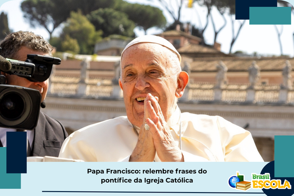 Foto do Papa Francisco feliz. Texto: Papa Francisco: relembre frases do pontífice da Igreja Católica