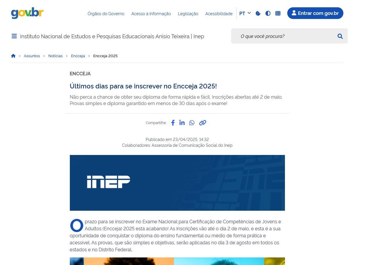 Página falsa da inscrição do Encceja 2025