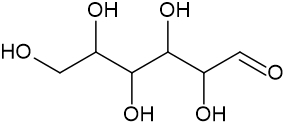 Fórmula estrutural em bastão da glicose, exemplo de fórmula química.