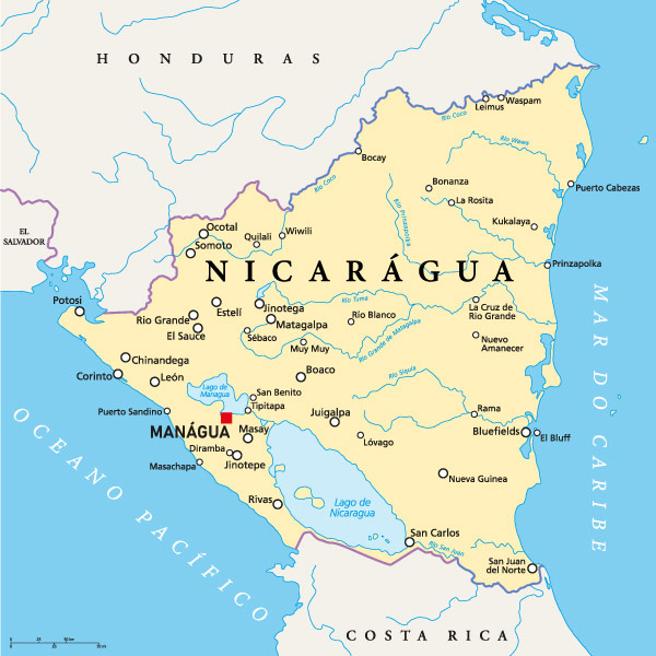 Mapa da Nicarágua.