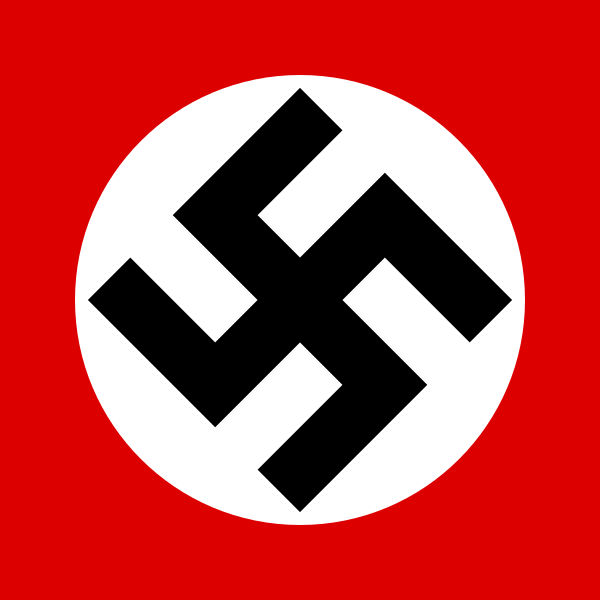Cruz suástica, símbolo do nazismo, em uma bandeira vermelha e branca.