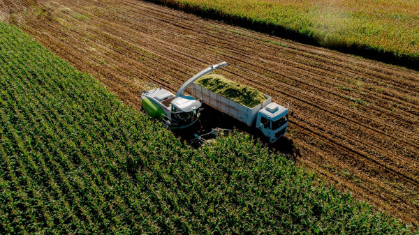 Máquinas agrícolas no contexto da agricultura, uma das atividades do setor primário.