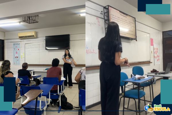 Luciana em sala de aula do cursinho para o Encceja no Pará