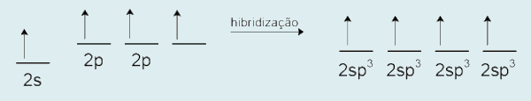 Formação dos orbitais atômicos híbridos sp³ do carbono.