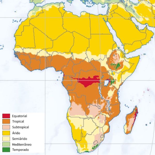 Mapa dos climas da África. Mapa dos biomas da África.