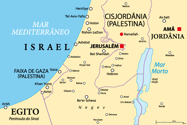 Mapa mostrando detalhadamente a localização do Mar Morto.