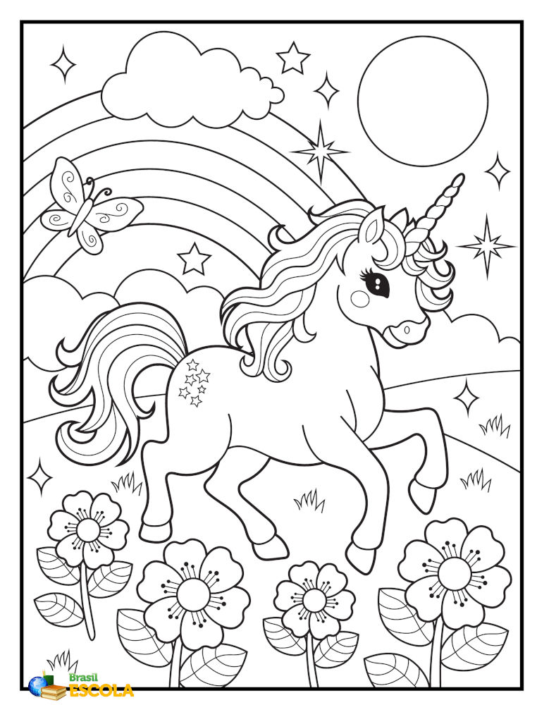 Desenho para colorir ponei em um jardim