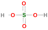 Fórmula estrutural plana do ácido sulfúrico.