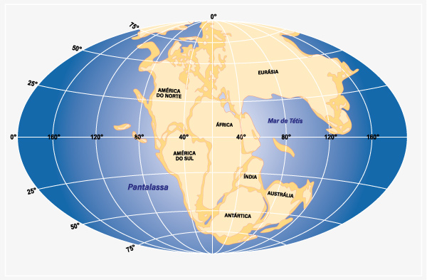 Representação cartográfica da Pantalassa e da Pangeia. [imagem_principal]