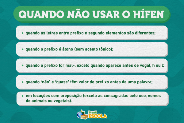 Imagem com texto explicando quando não usar hífen.