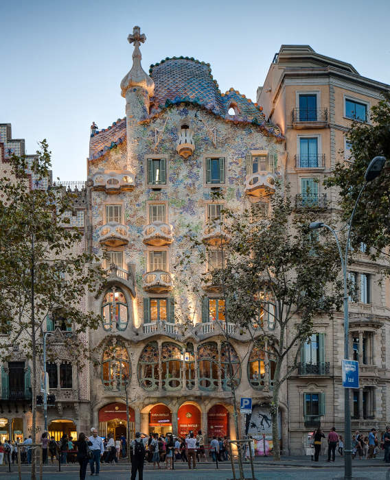 Casa Batlló, do celebrado arquiteto catalão Antoni Gaudí, ligado ao Art Nouveau, em Barcelona, ​​Catalunha, Espanha.