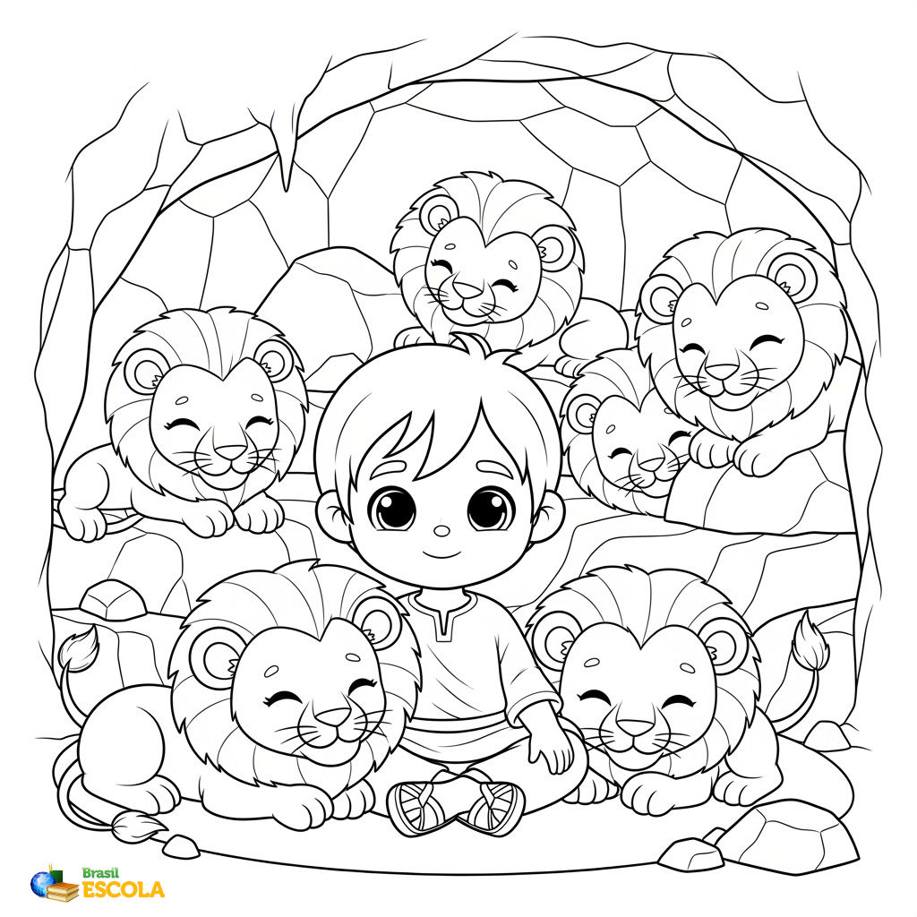 desenho de daniel e os le&otilde;es para pintar