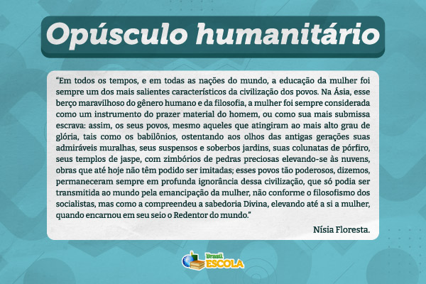 Imagem com um trecho da obra “Opúsculo humanitário”, de Nísia Floresta.
