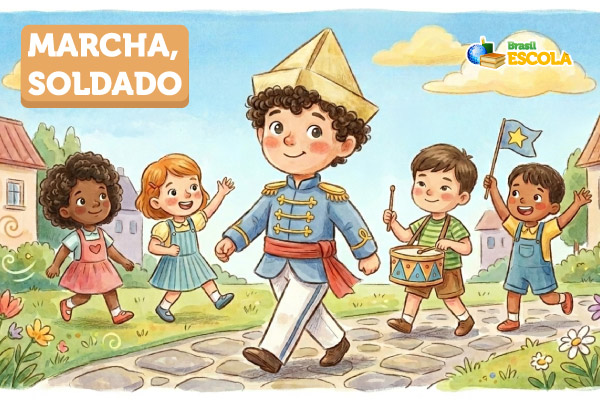 Ilustração representativa da música “Marcha, soldado”, uma tradicional cantiga de roda do folclore.
