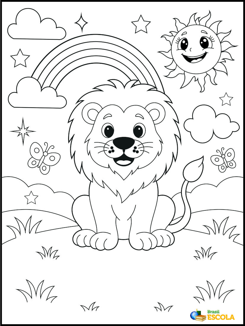 Desenho de leão para imprimir e pintar