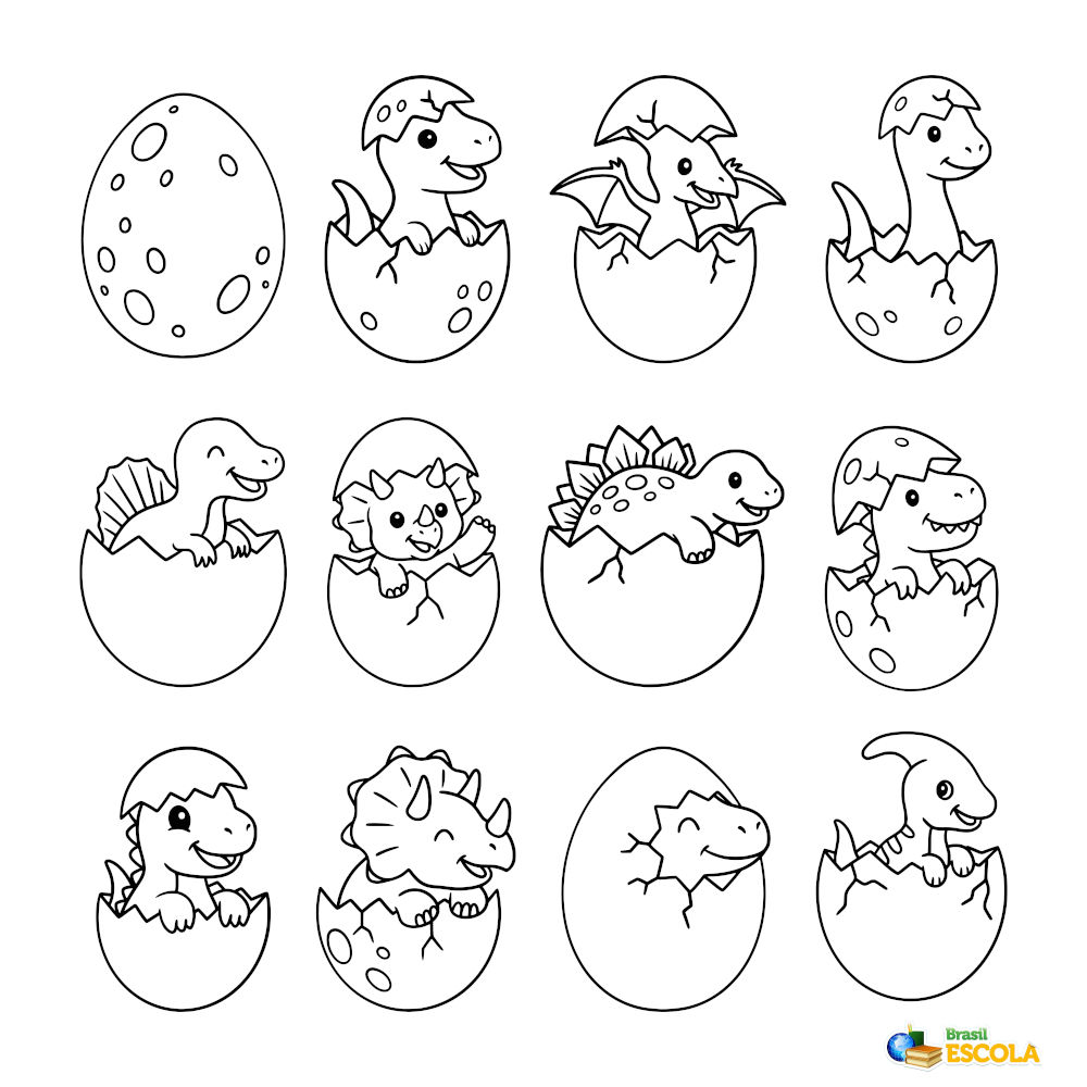 desenho de dinossauros saindo do ovo pra pintar