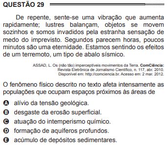 Quest&atilde;o do Enem sobre terremoto