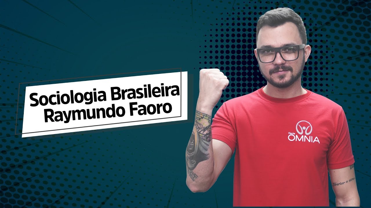 "Raymundo Faoro | Sociologia Brasileira" escrito sobre fundo verde ao lado da imagem do professor