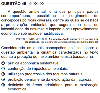 Questão do Enem sobre a discussão ambiental