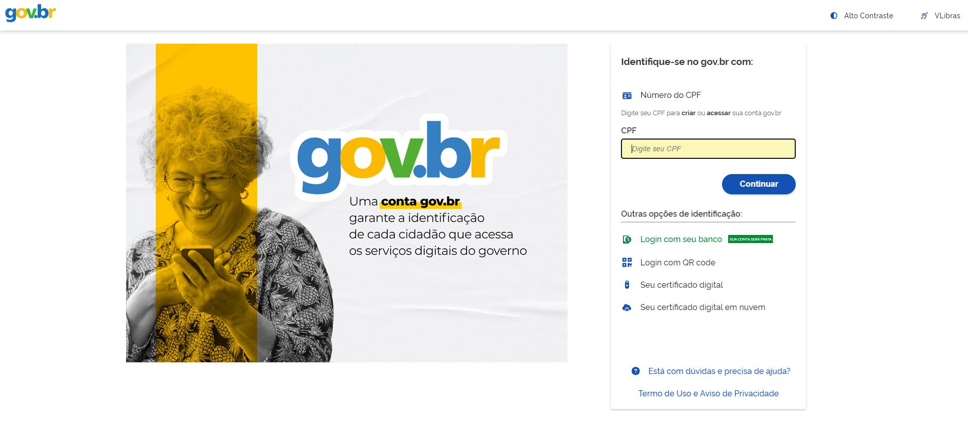 Página inicial do portal da conta gov.br