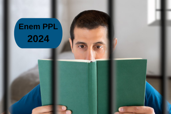 Homem na cadeir lendo livro. Na imagem, está escrito: Enem PPL 2024