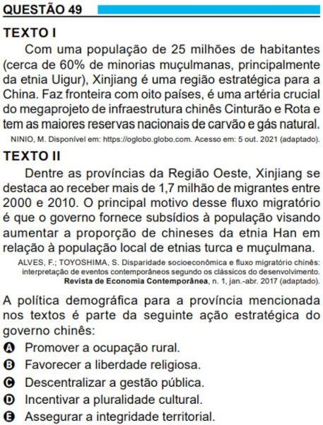 Questão 49 do Enem 2023 (Prova Azul) em texto com dicas de Geografia para o Enem.