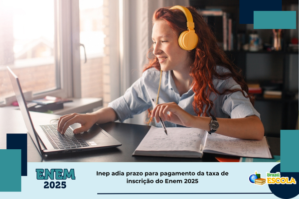 Taxa de inscrição Enem 2025 Foto: estudante no computador. Texto: título da notícia.