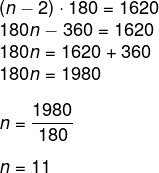 Cálculo do número de lados cuja soma dos ângulos internos é 1620°.