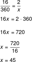 Resolução de questão para encontrar o valor do ângulo de um lado de um quadrilátero por meio de proporção.