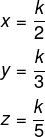 Razões para os valores de x, y e z 