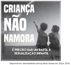 Campanha contra a sexualização infantil traz duas crianças apontando para o céu, associadas à frase: “Criança não namora”.