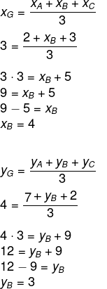 Cálculo das coordenadas do vértice B do triângulo ABC