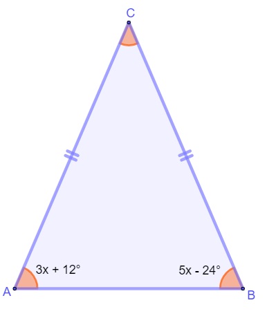 ATIVIDADE SOBRE ANGULOS CONGRUENTES Qual o valor de x nos triângulos a  seguir? 