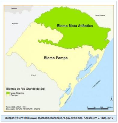 Mapa dos biomas do Rio Grande do Sul.