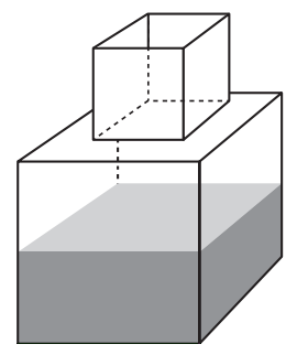Ilustração de um cubo sobre um cubo maior e levemente preenchido.