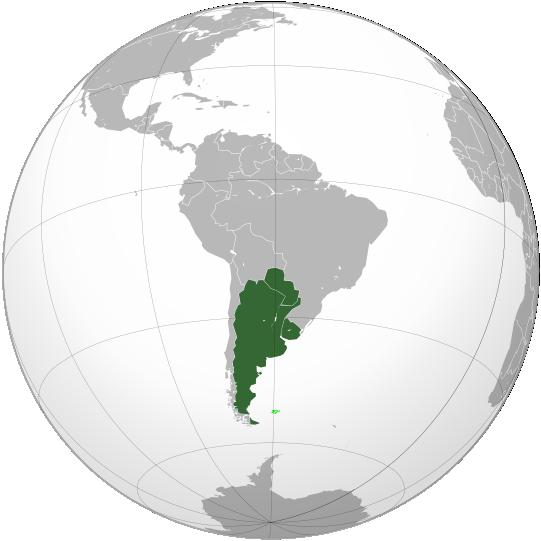 Mapa indicando a localização da América Platina, formada por Argentina, Paraguai e Uruguai. 