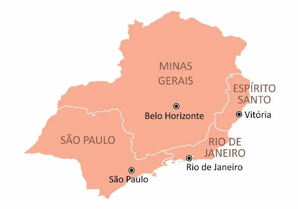 Mapa da região Sudeste