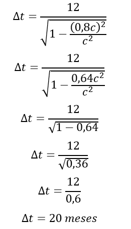 Cálculo do o intervalo de tempo próprio medido por quem está em uma nave em movimento, em questão sobre relatividade.