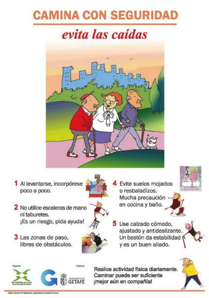 Panfleto em espanhol dando instruções sobre a prática de caminhada para idosos em questão da Acafe sobre verbos em espanhol.