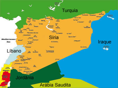 Mapa político da Síria, indicando seus vizinhos