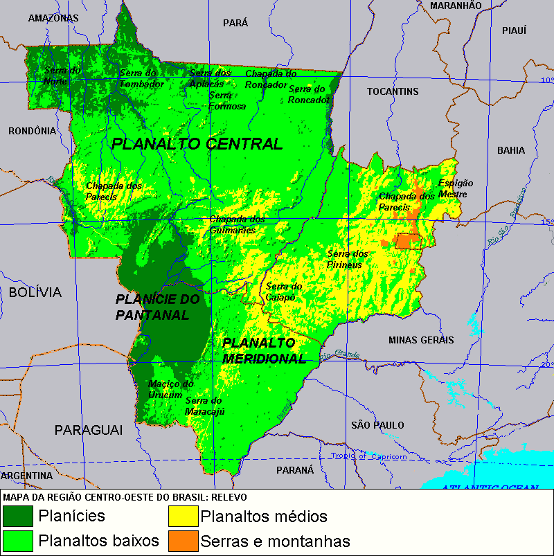 Mapa da distribuição espacial do relevo do Centro-Oeste brasileiro *