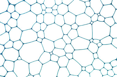 Representação ilustrativa da rede do vidro (sólido não cristalino) onde fica caracterizada a ausência de simetria e periodicidade