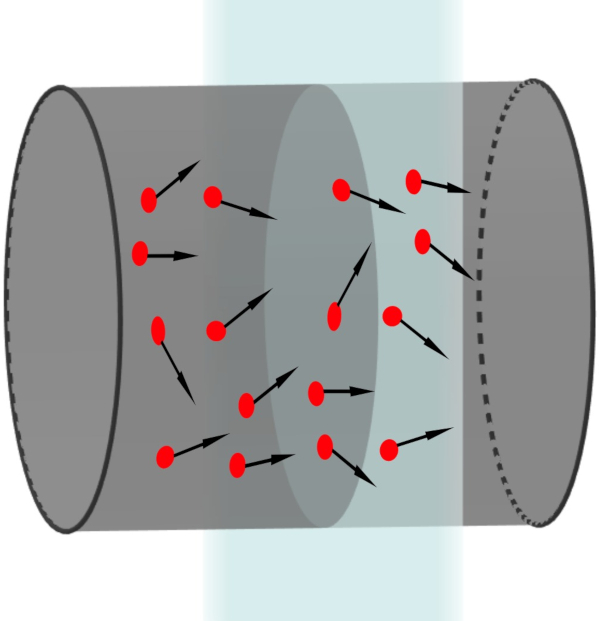 Secção transversal de um fio condutor sendo atravessada por diversos elétrons.